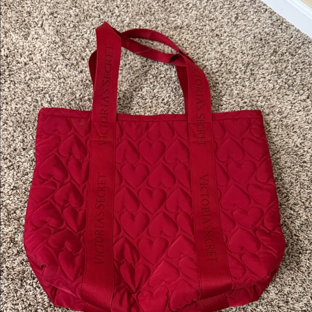 Victoria's Secret Quilted Red Heart-Pattern Tote